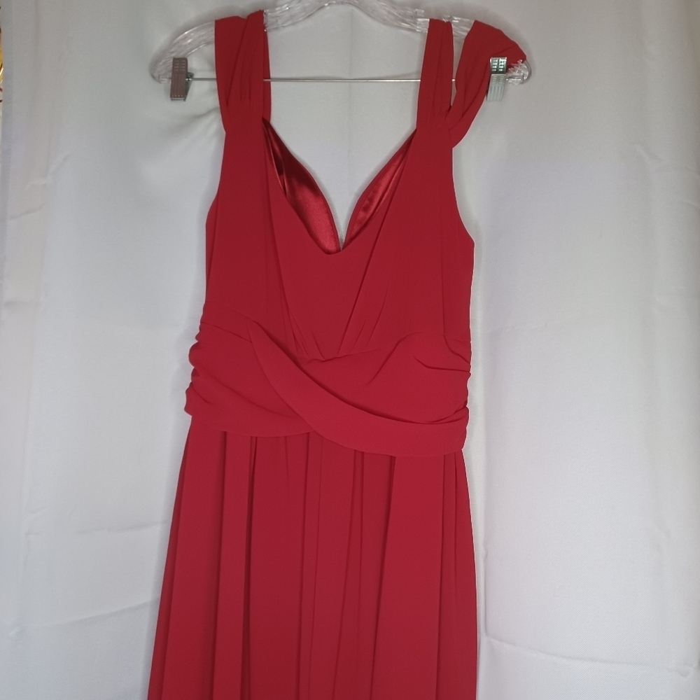 Haoyouduo Elegant Red Formal V-Neck Cap Sleeve Evening Gown